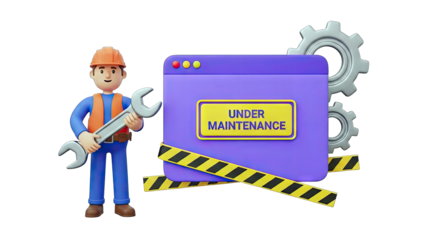 3D Worker Holding Wrench Fixing Under Maintenance Website