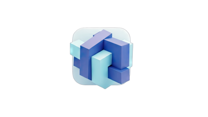 Abstract 3D Blocks Interlocking on a Rounded Square - Concept
