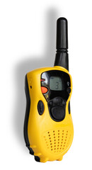 Yellow walkie talkie on channel 3 with shadow behind isolated on a transparent png background