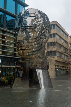 Prague, Czechia - November 9, 2025: Head of the monument to Franz Kafka.