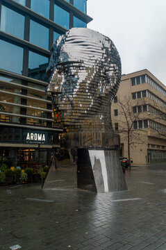 Prague, Czechia - November 9, 2025: Monument of Franz Kafka. Head of Kafka.