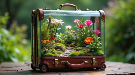 Vintage suitcase terrarium