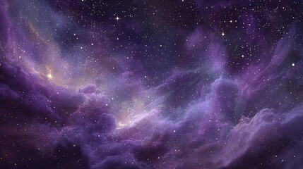 Fototapeta premium A vibrant depiction of a cosmic nebula in deep purple, gold and blue hues, the image evokes a sense of wonder and vastness