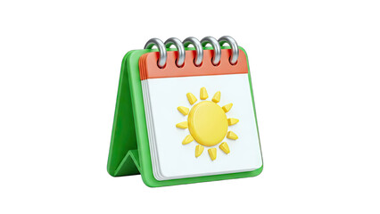 3D Calendar with Sun Icon on White Background
