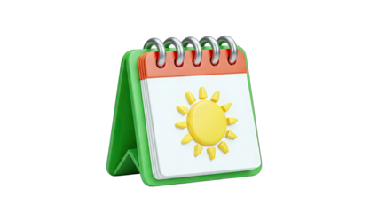 3D Calendar with Sun Icon on White Background
