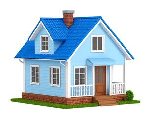Small Light Blue House with Porch.