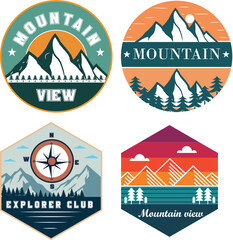 “Vintage Mountain Badge Logo Set – Outdoor Adventure Emblems and Explorer Labels”