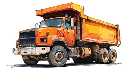 Professional Vector Illustration of Dump Truck with Orange Paint - Detailed Drawing