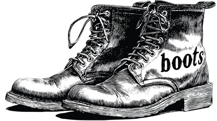 Stylish Drawing of Boots with the Word "Boots" - High-Quality Illustration