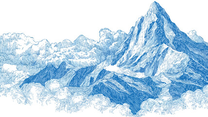 Mountain Drawing on Blue and White Background Vector