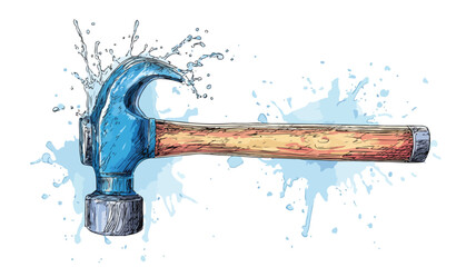 Blue Handle Hammer with Water Splash - Creative Vector Image
