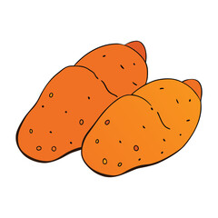 Fresh sweet potatoes with earthy skin and vibrant orange flesh, harvested ripe and wholesome, perfect for roasting, mashing, baking, or healthy comfort meals.
