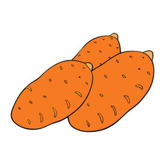 Fresh sweet potatoes with earthy skin and vibrant orange flesh, harvested ripe and wholesome, perfect for roasting, mashing, baking, or healthy comfort meals.
