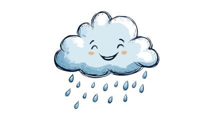 Cheerful Cartoon Cloud with Raindrops Smiling: Adorable Vector Illustration