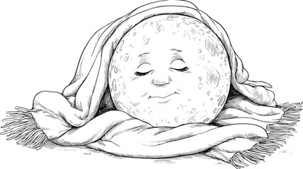 Cozy Cartoon Moon Snuggled Under Blanket in Vector Illustration