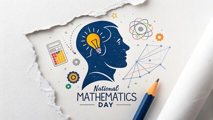 Creative math poster featuring student thinking silhouette and glowing idea.