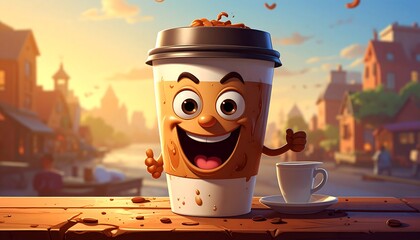 Smiling Coffee Cup, Happy Morning Drink.