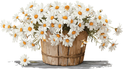Charming Daisy Bouquet in Rustic Wooden Vase Vector Illustration