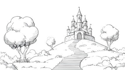 Enchanted Fairytale Castle on a Hill Vector Illustration