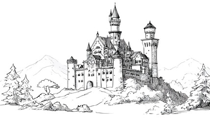 Enchanted Fairytale Castle on a Hilltop Vector Illustration