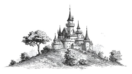 Enchanted Fairytale Castle on a Hilltop Vector Illustration