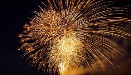 explosive display of golden fireworks illuminating a night sky with sparkling trails and stunning patterns