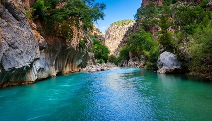 a turquoise river flowing between steep cliffs serene untouched nature and canyon views yaz l kanyon isparta turkey