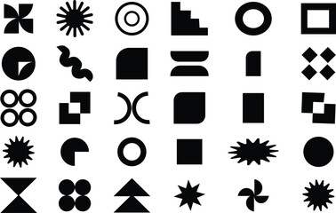 Set with different Y2k elements for design .Trendy geometric brutalism forms, Memphis elements. Simple shapes forms, symbols and frames y2k style. isolated on transparent background.