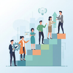 Corporate Teamwork with Progress Stairs