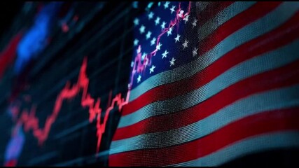 American flag digital data analytics red graph economic trend finance technology patriotic United States stock market business abstract glowing with economy numbers investment trading and business - Powered by Adobe