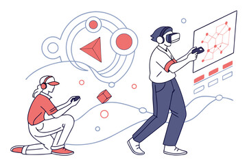 Virtual Reality Experience Illustration Modern Fl (3) Vector Icon