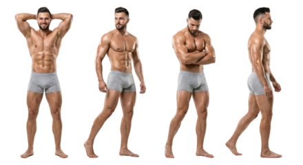 Fitness Model with Toned Muscles in Different Poses Isolated on Transparent Background