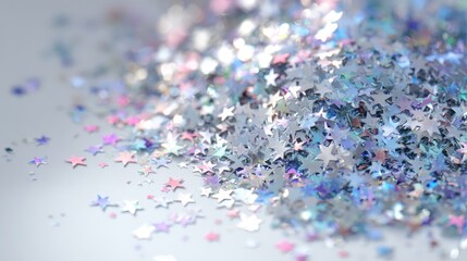 Scattered iridescent star confetti