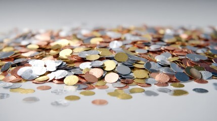 Scattered assortment of various coins