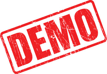 Clear red rubber stamp showing the word DEMO with a distressed texture on a bright white background