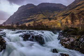 The Clachaig Falls in Glencoe Scotland.