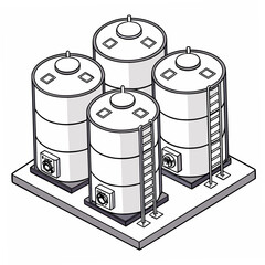 Cryogenic storage tanks arranged symmetrically white