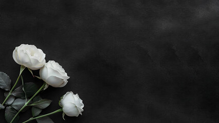 White Roses on Black Background with Copy Space