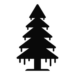Fototapeta premium Bold Black Silhouette of a Classic Christmas Tree with Icicles — A Minimalist Holiday Icon Evoking Winter Cheer, Tradition, and Festive Simplicity in Striking Monochrome Design