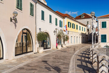Cozy street in Herceg Novi, Montenegro, with stone houses