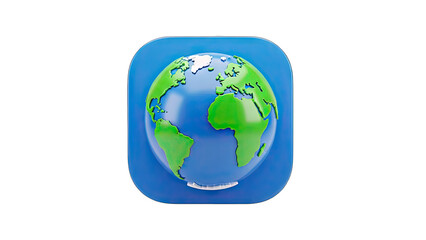 3D Earth Globe Icon on Blue Background