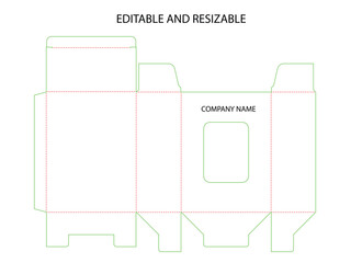 Editable Resizable Packaging Box Die Line Template with Window Design