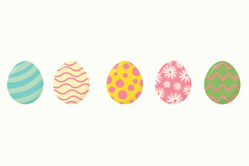 A set of colorful decorated Easter eggs with various playful patterns and textures.
