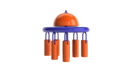 Orange wind chime with blue accents isolated on a transparent background metal