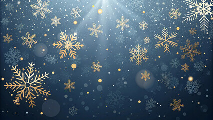 Elegant Golden Snowflakes on Blue Winter Background &ndash; Festive Christmas Holiday Design