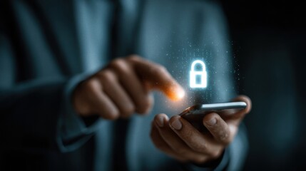 Businessman accessing smartphone with secure login demonstrating data protection
