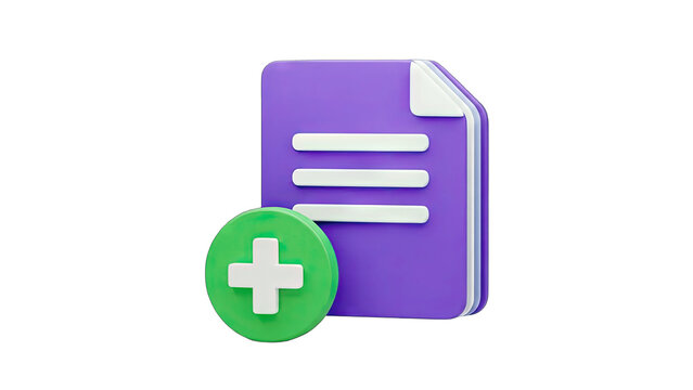 Adding Document: 3D Illustration of File and Plus Sign