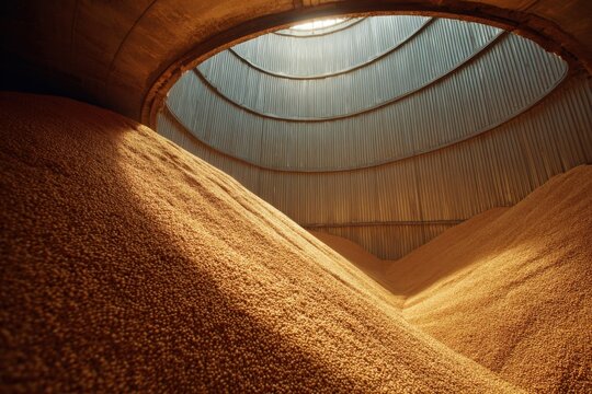 Inside Grain Storage Facility with Light Shining Through Roof