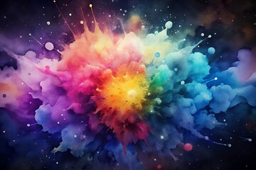 Obraz premium Vibrant colorful explosion of paint in space with rainbow hues and dynamic splashes