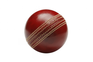 Red Cricket Ball with White Stitching isolated on a transparent background leather
